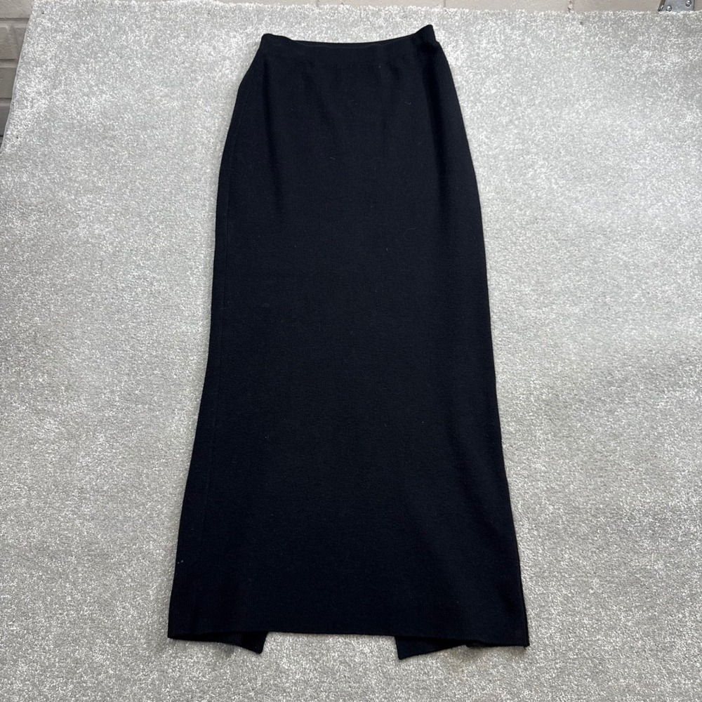 Jenni Kayne Ludlow Cashmere Blend Black Midi Pencil Skirt Ribbed Knit Slit Small - Picture 4 of 11